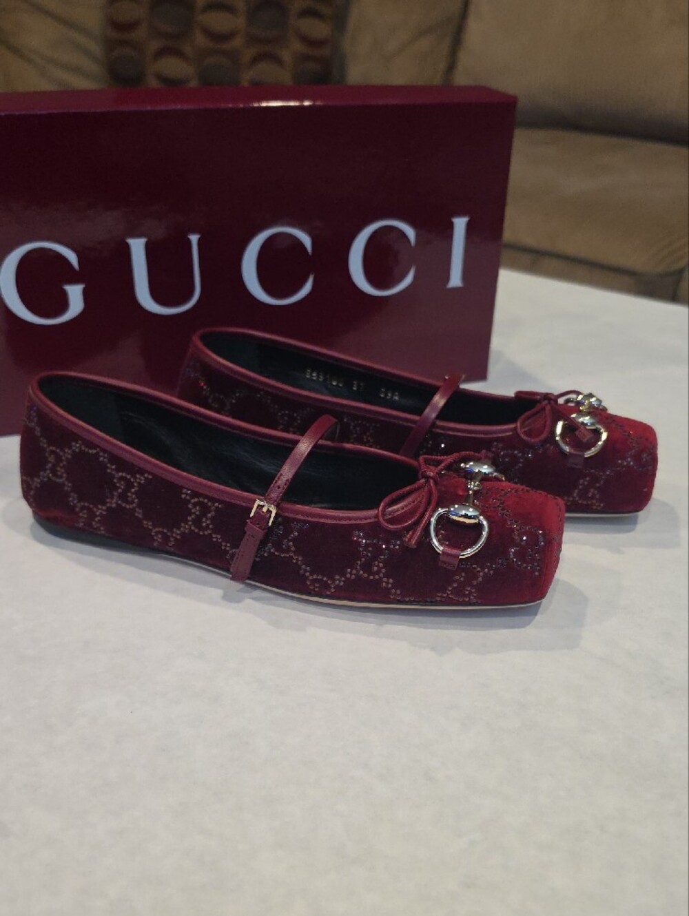Gucci Burgundy Velvet Horsebit Mary Jane Flats - Picture 5 of 7